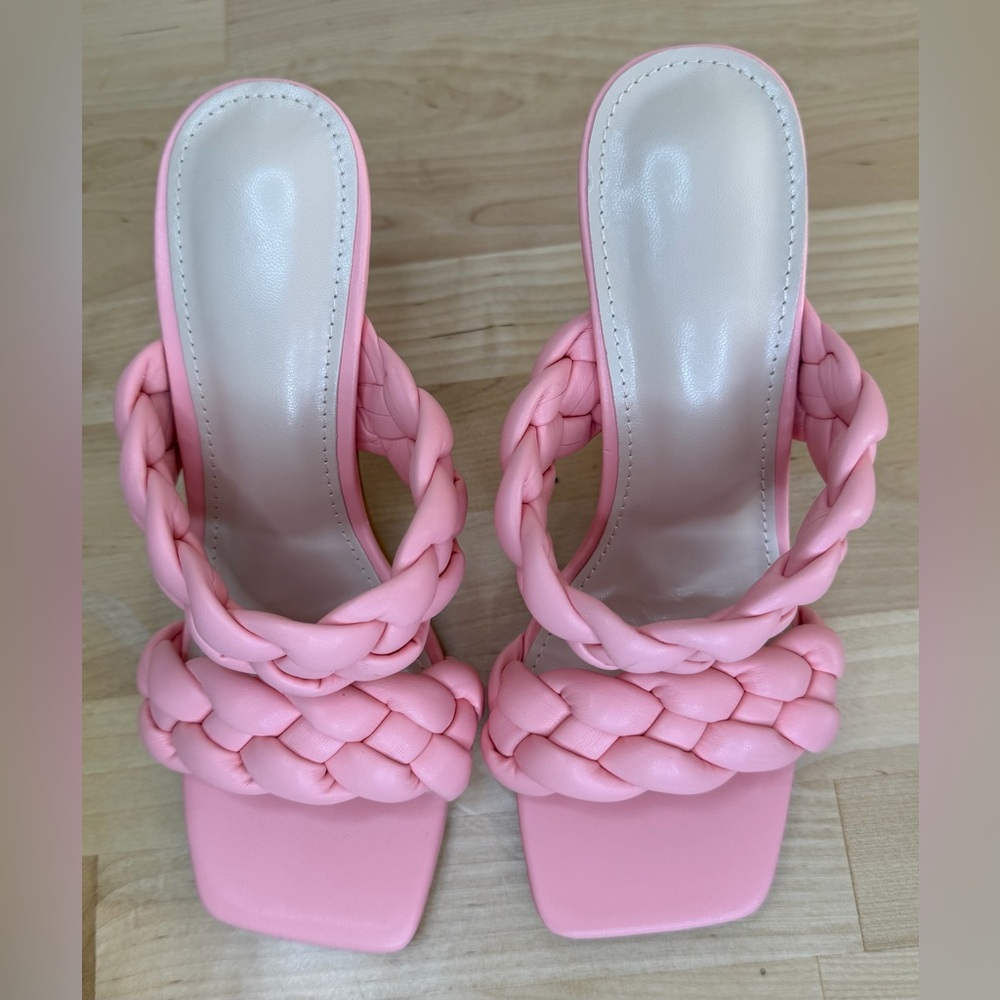Pink Braided Strap Stiletto Heels Square Toe Mule Sandals 5.5 - Picture 6 of 8
